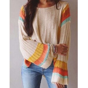 03 Cozy Color Block Loose Fit Sweater Top